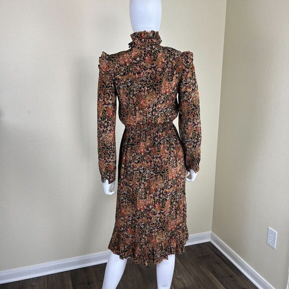 Vintage Norma Walter Women's Size 4 Floral Crepe Silk Ruffle Midi Dress Peasant - Picture 6 of 14